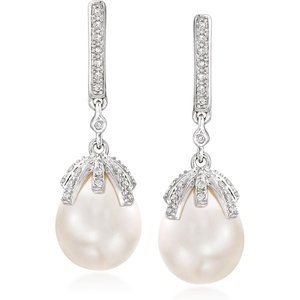 image:imageRossSimons 995mm Cultured Pearl and 12 ct tw Diamond Drop Earrings in Sterling Silver