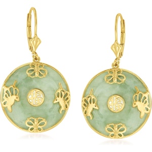 image:imageRossSimons Good Fortune Butterfly Drop Earrings in 18kt Gold Over SterlingJade