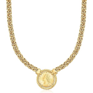image:imageRossSimons Italian 18kt Gold Over Sterling Replica Lira Coin Byzantine NecklaceNo Gemstone
