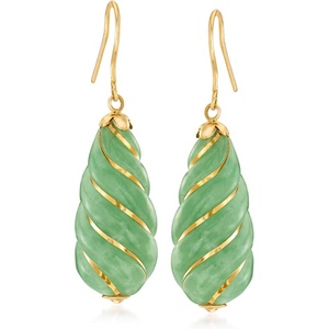 image:imageRossSimons Jade Drop Earrings in 14kt Yellow Gold