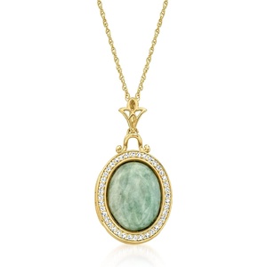 image:imageRossSimons Jade and 30 ct tw White Topaz Locket Necklace in 18kt Gold Over Sterling 18 inches