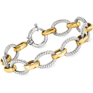 image:imageRossSimons Sterling Silver and 18kt Gold Over Sterling Silver TwistedOval Link Braceletno gemstone