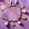 image:imageRossSimons 14kt Yellow GoldPlated Paper Clip Link Seashell Charm Bracelet With Simulated Baroque Pearls 7 inches