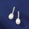 image:imageRossSimons 89mm Cultured Pearl Dangle Earrings With Diamond Accents in Sterling Silver