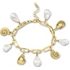 image:imageRossSimons 14kt Yellow GoldPlated Paper Clip Link Seashell Charm Bracelet With Simulated Baroque Pearls 7 inches