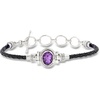 image:imageRossSimons 250 Carat Amethyst and Black Leather Toggle Bracelet in Sterling Silver 7 inches