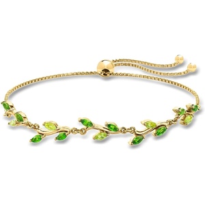 image:imagePure Collection by RossSimons 070 ct tw Chrome Diopside and 30 ct tw Peridot Leaf Bolo Bracelet in 18kt Gold Over Sterling