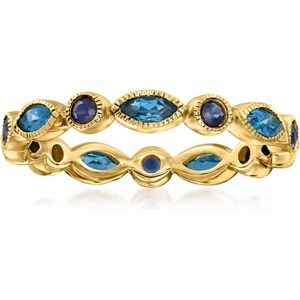 image:imagePure Collection by RossSimons 070 ct tw London Blue Topaz and 30 ct tw Sapphire Geometric Eternity Band in 14kt Yellow GoldSapphire