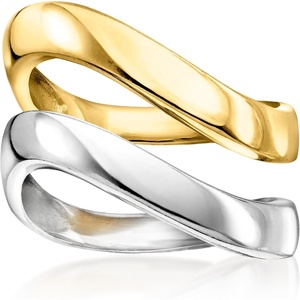 image:imagePure Collection by RossSimons 18kt Gold Over Sterling and Sterling Silver Jewelry Set 2 Wavy RingsNo Gemstone