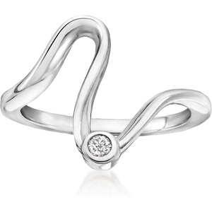 image:imagePure Collection by RossSimons BezelSet Diamond Wave Ring in Sterling SilverDiamond
