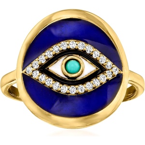 image:imageRossSimons 010 ct tw White Topaz and Multicolored Enamel Evil Eye Ring With Turquoise in 18kt Gold Over SterlingCreated Turquoise