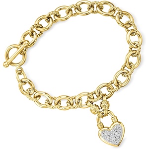 image:imageRossSimons 025 ct tw Diamond Heart Lock Toggle Bracelet in 18kt Gold Over Sterling and Sterling Silver