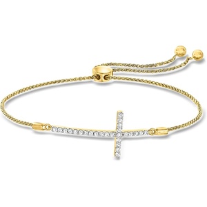 image:imageRossSimons 033 ct tw Diamond Cross Bolo Bracelet in 18kt Gold Over Sterling