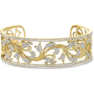 image:imageRossSimons 050 ct tw Diamond Floral Filigree Cuff Bracelet in 18kt Gold Over SterlingDiamond