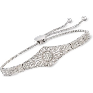image:imageRossSimons 050 ct tw Diamond Floral Openwork Bolo Bracelet in Sterling Silver