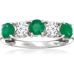image:imageRossSimons 060 ct tw Emerald and 50 ct tw LabGrown Diamond Ring in 14kt White GoldDiamond