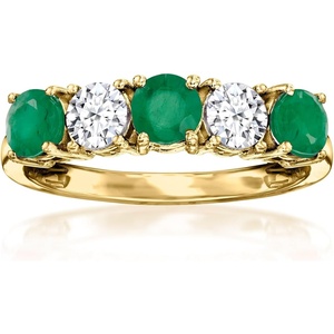 image:imageRossSimons 060 ct tw Emerald and 50 ct tw LabGrown Diamond Ring in 14kt Yellow GoldDiamond