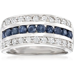 image:imageRossSimons 080 ct tw Sapphire and 65 ct tw White Topaz MultiRow Ring in Sterling SilverSapphire
