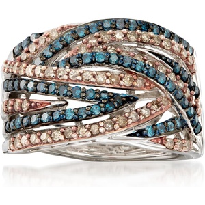 image:imageRossSimons 100 ct tw Blue and Champagne Diamond Ring in Sterling SilverDiamond