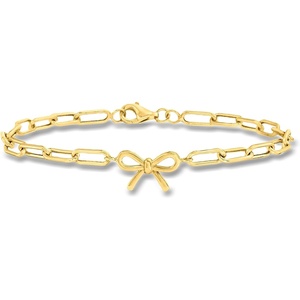 image:imageRossSimons 10kt Yellow Gold Bow Charm Paper Clip Link Braceletno gemstone