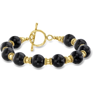 image:imageRossSimons 10mm Onyx Bead Bracelet in 18kt Gold Over SterlingOnyx