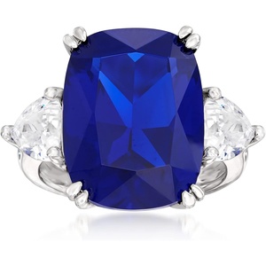 image:imageRossSimons 1200 Carat CushionCut Simulated Sapphire and 170 ct tw CZ Ring in Sterling SilverSapphire