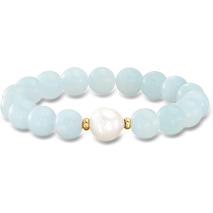 image:imageRossSimons 1213mm Cultured Baroque Pearl and 14000 ct tw Aquamarine Bead Stretch Bracelet With 14kt Yellow Gold Adjustable Size