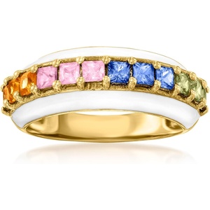 image:imageRossSimons 130 ct tw Multicolored Sapphire Ring With White Enamel in 18kt Gold Over SterlingSapphire