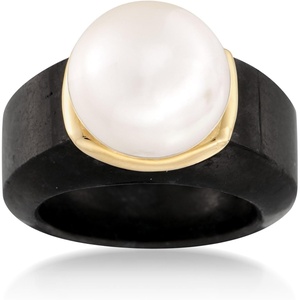 image:imageRossSimons 13135mm Cultured Pearl and Black Jade Ring With 14kt Yellow Gold