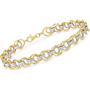image:imageRossSimons 14kt 2Tone Gold Textured and Polished Link Bracelet 7 inches