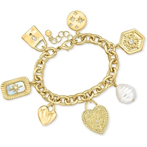 image:imageRossSimons 14kt Yellow GoldPlated Charm Bracelet With Simulated Gemstones Pearl and 50 ct tw Czs 7 inches