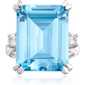 image:imageRossSimons 1700 Carat Simulated Aquamarine Ring With 30 ct tw Czs in Sterling SilverAquamarine