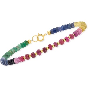 image:imageRossSimons 1800 ct tw Multicolored Sapphire and 440 ct tw Ruby Bead Bracelet in 10kt Yellow GoldRuby