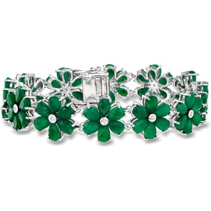 image:imageRossSimons 3000 ct tw Emerald and 10 ct tw Diamond Flower Bracelet in Sterling SilverEmerald