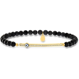 image:imageRossSimons 3845mm Onyx Bead and 10 ct tw CZ Evil Eye Stretch Bracelet in 18kt Gold Over Sterling