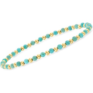 image:imageRossSimons 3mm Turquoise and 10kt Yellow Gold Bead Stretch BraceletStabilized Turquoise