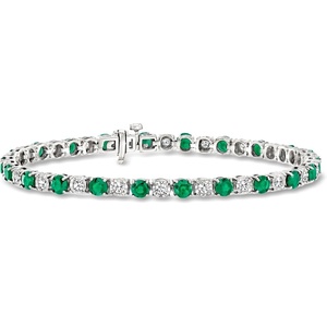 image:imageRossSimons 410 ct tw Emerald and 100 ct tw Diamond Tennis Bracelet in Sterling SilverEmerald