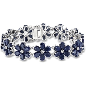 image:imageRossSimons 4500 ct tw Sapphire and 10 ct tw Diamond Flower Bracelet in Sterling Silverblue