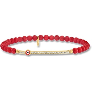image:imageRossSimons 4mm Simulated Red Coral Bead and 10 ct tw CZ Evil Eye Stretch Bracelet With Enamel in 18kt Gold Over Sterling