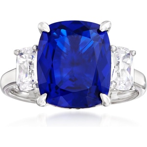 image:imageRossSimons 600 Carat Simulated Sapphire and 110 ct tw CZ 3Stone Ring in Sterling SilverSapphire