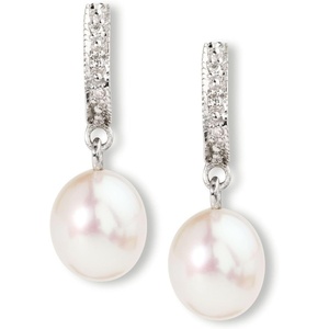 image:imageRossSimons 89mm Cultured Pearl Dangle Earrings With Diamond Accents in Sterling Silver