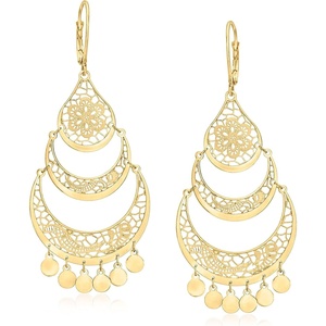 image:imageRossSimons Italian 14kt Yellow Gold Openwork Floral Lace Chandelier Earrings