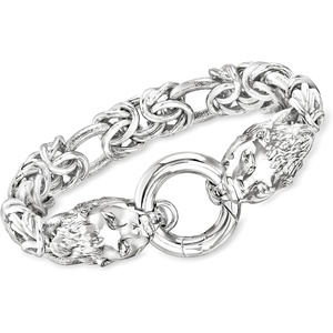 image:imageRossSimons Italian RhodiumPlated Double Lion Head Byzantine Braceletno gemstone