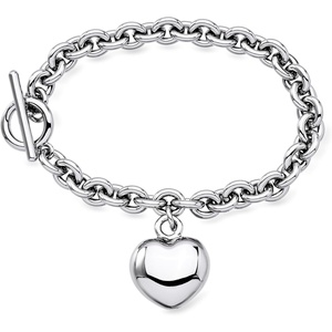 image:imageRossSimons Italian RhodiumPlated Puffed Heart Toggle Braceletno gemstone