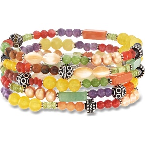 image:imageRossSimons MultiGemstone Jewelry Set 5 Bead Stretch Bracelets With Sterling Silver7 Inches