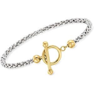 image:imageRossSimons Sterling Silver and 18kt Gold Over Sterling PopcornChain Toggle Bracelet