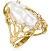 image:imageRossSimons 24x10mm Cultured Baroque Pearl Ring With Diamonds in 14kt Yellow Gold