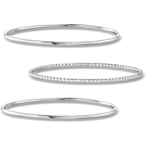 image:imagePure Collection by RossSimons Italian Sterling Silver Jewelry Set 3 Polished and Beaded Bangle Braceletsno gemstone