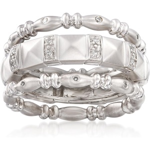 image:imageRossSimons 010 ct tw Diamond Jewelry Set 3 Stackable Eternity Bands in Sterling SilverNo Gemstone