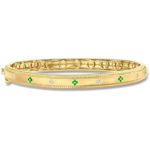 image:imageRossSimons 010 ct tw Emerald Flower Bangle Bracelet With Diamonds in 18kt Gold Over SterlingEmerald